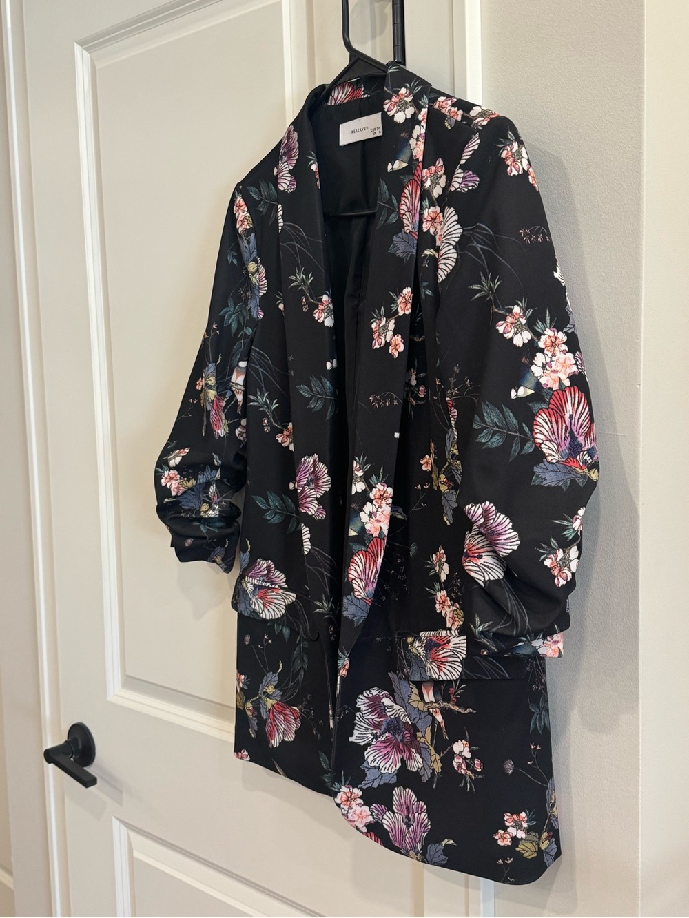 Floral Draped Blazer Jacket - Black with Floral